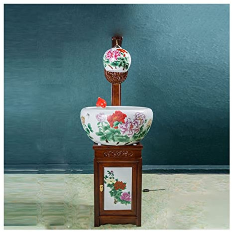 Scheda Pesce Acquario for pesci in ceramica in stile cinese Circolazione Flusso Filtro for l'acqua Ossigenazione Soggiorno Serbatoio for pesci rossi Acquario for tartarughe Fantastico Acquario(B,55X15
