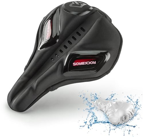 ROCKBROS Fahrradsattel Überzug Gel Fahrrad Sattelbezug Atmungsaktiv Polstersattelüberzug 26 * 18cm Fahrradsitzbezug mit Regenschutz Gelsattelbezug für MTB, rennrad, E-Bike Rot/Blau