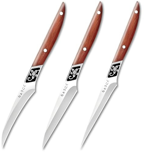 Set piccolo di 3 coltelli da cucina con manico in legno: coltello professionale per verdure, coltello da frutta, spelucchino, acciaio inossidabile, super affilato