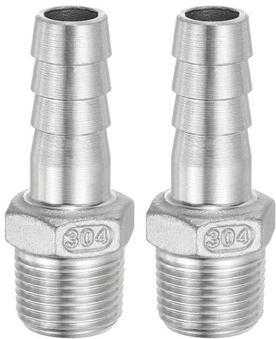 PATIKIL Schlauchverbinder 304 Edelstahl Schlauchanschluss, 2 Stück 4/9 Schlauchadapter x 3/8 NPT Gewinde Schlauchtülle Verschraubung für Luft Gasschlauch Kraftstoffleitung Wasserschlauch