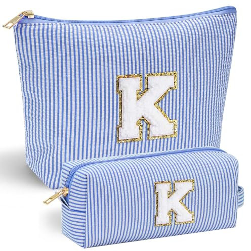 Parima Geburtstagsgeschenk für Frauen - Blau Kosmetiktasche Reise Schminktasche Mädchen Schwester Geschenk Geschenke für Mädchen Frauen Freundin Buchstaben K Kosmetiktasche