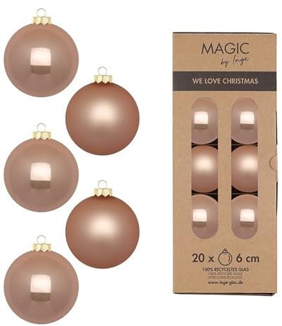 Weihnachtskugeln Glas 6cm 20 Stück - matt & glänzend - Christbaumkugeln Weihnachtsbaumkugeln für Weihnachten - Christbaumschmuck & Weihnachtsbaumschmuck Beige - Golden Sesame