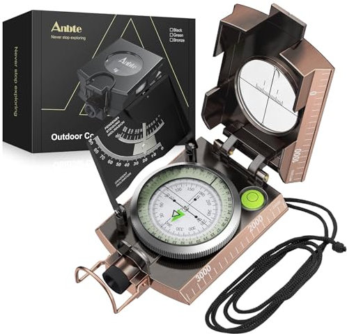 Anbte Kompass Militär mit Klinometer Professioneller Marschkompass IP65 Compass mit Tragetasche Wasserdicht Navigation Compass für Jagd Camping Wandern Outdoor-Aktivitäten (Bronze)