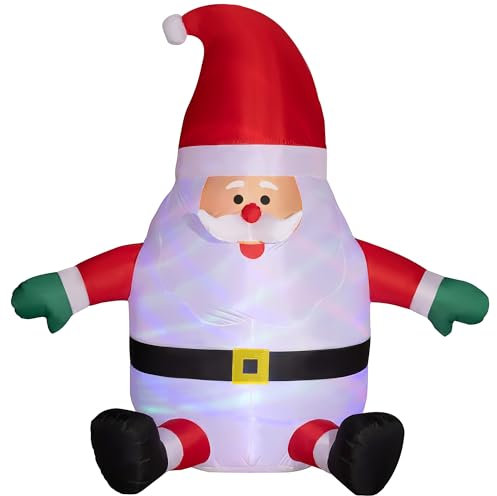 Outsunny aufblasbarer Weihnachtsdeko, 1,83 m Weihnachtsmann mit rotierender Lichtkugel, Gartendeko, LED-Beleuchtung, Selbstaufblasende Weihnachtsbeleuchtung für Innen- und Außenbereich