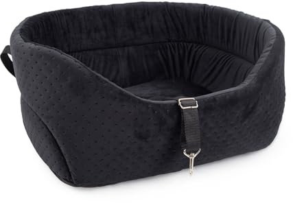 BOUTIQUE ZOO Hunde Autositz Universal Waschbar Abriebfest, Autositz Hund für Vordersitz, Beifahrersitz, Rückbank, Hundebett Hundetasche, L: 56 cm x 48 cm, Schwarz - Wildlederimitat - Velvet