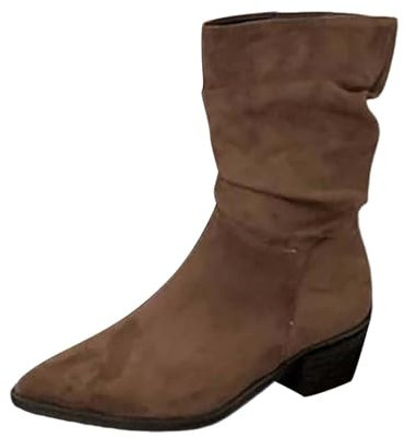 SAUTRV Moda donna Tinta unita Stivali corti Camoscio Punta Punta Tacco posteriore Tacco corto Stivali a metà polpaccio Donna Western Mid Polpaccio Stivali, Marrone, 37 EU