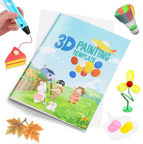 3D-Druck Zeichnungsbuch, 40 Originalmuster Malerei Graffiti-Vorlage | 3D Pen Dicke Papier Schablonen, mit einem PVC-Kopierbrett, für Weihnachten Thanksgiving Geburtstagsgeschenk, DIY Kreative