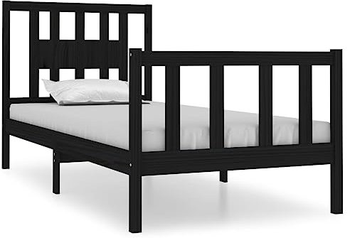 HEFZGDB Massivholzbett Schwarz 90x190 cm Jugendbett Gästebett Bettgestell Single Bed für Schlafzimmer Gästezimmer Herberge Wohnbereich