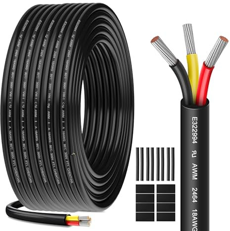 Cable Eléctrico 18 AWG 3 x 0,82 mm² UL2464-20 Metros, 3 Conductores de Cobre Estaño, 300V, Ideal para Iluminación LED Auto, Casa y Aplicaciones Exteriores