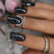 24pcs Black Press On Nails - Medium Square Glitter Fake Nails with Adhesive - Full Cover Acrylic Coffin Nails for Women & Girls - Easy Nail Art Design