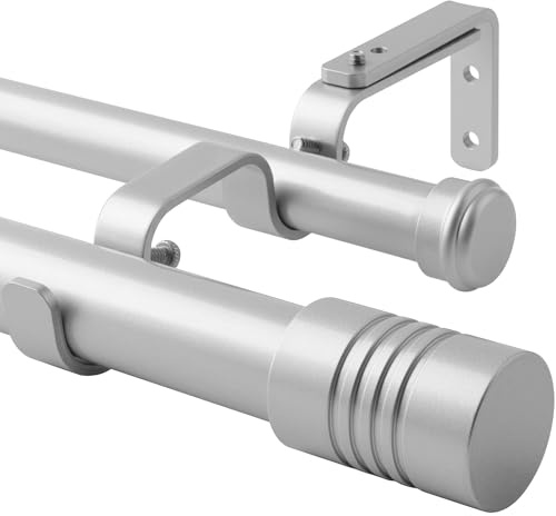 Creatyi 2,5 cm robuste Doppel-Gardinenstangen, 81,3 cm bis 329 cm, verstellbare Doppel-Gardinenstangen für Fenster für Schlafzimmer, Wohnzimmer, Küche, Arbeitszimmer, Büro (Silber)
