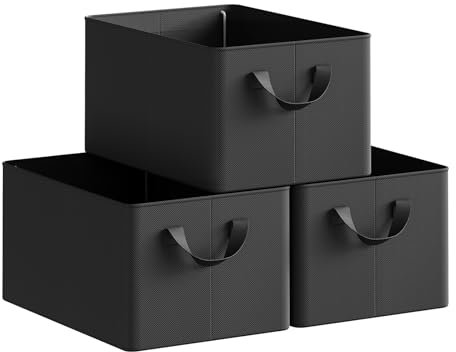 WOLTU Aufbewahrungsbox 3 Stück, aus Polyesterstoff, für Schlafzimmer, Arbeitszimmer, Wohnzimmer, Organizer Box mit Griffen, für Kleidung Spielzeug, faltbar, Schwarz, 37,5x20x26 cm
