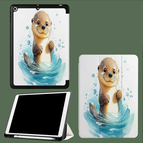 Hülle für iPad (A16) 11 Generation 11 Zoll 2025 mit Stifthalter, Auto Schlaf/Wake, Süßer Otter Smart Stand mit weicher TPU-Rückabdeckung Zeichentrick Tiere-Weiß