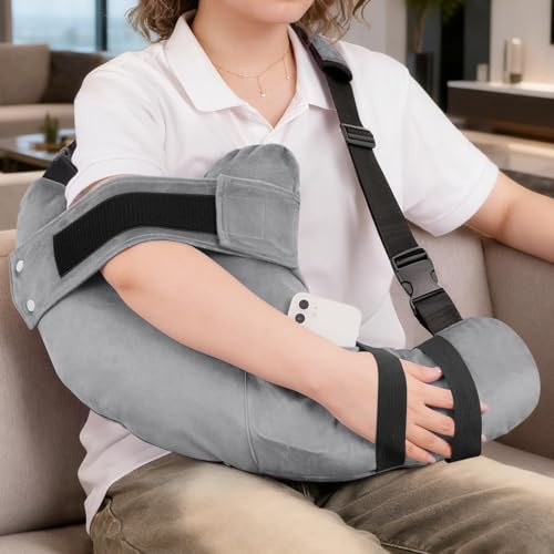 KUAZIDAR Kissen Nach Der Schulter mit Tasche， Almohada para Hombro y Cabestrillo Postoperatorio - Acolchada Manguito Rotador, Almohada para Dormir de Lado Adultos, Gris