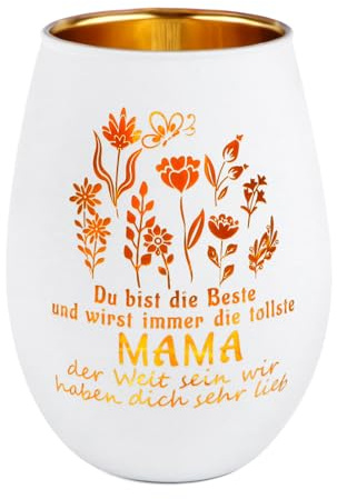 Belillpipi Geschenk für Mama, Teelichthalter Mama Windlicht Glas mit Gravur Geburtstagsgeschenk Persönlich Danke