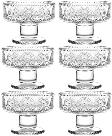 Lot de 6 petits bols à dessert en verre transparent Motif tulipe 220 ml – Parfait pour dessert, sundae, crème glacée, fruits, salade, collation, cocktail, condiment, bagatelle et fête d'anniversaire