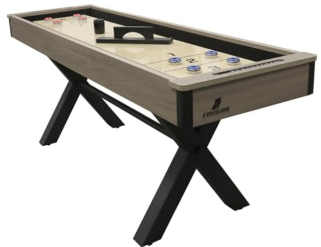 COUGAR Mason American Shuffleboard Tisch, Eiche/Schwarz | Shuffleboard mit Tischplatte für multifunktionale Nutzung - 8 Pucks | Klassisches Spiel für die ganze Familie | Maße 213,5 x 61 x 81,5 cm