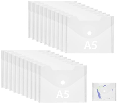 12 Pochettes Document A5 Plastique Transparent Bouton Pression Bureau | Rangement domicile école, imperméable indestructible solide, enveloppe pratique papeterie, classement visible organisé