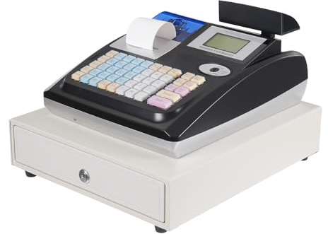 ieLsngai Electronic Cash Register, 48 Keys Cash Register Till with Dual Screens and Built-in Printer, LED Commercial Cash Register, 4 Compartments & 5 Coin Slots
