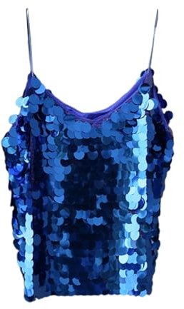 Glitzer Top Damen Elegant Sexy Tanktop Glitzershirt V-Ausschnitt Pailletten Ärmellos Shirt Glitzertop Festival Metallic Oberteile Crop Tops Tunika Trägertop Für Karneval Silvester