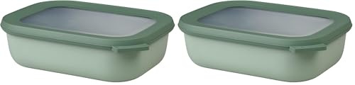 Mepal Multi Bowl Cirqula Rectangular - Mikrowellen Geschir - Geeignet als Luftdichte Aufbewahrungsbox für den Kühlschrank, Mikrowellengeschirr & als Frischhaltedosen - 1000 ml - Nordic sage