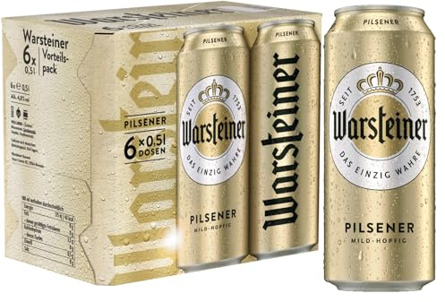 Warsteiner Premium Pilsener, mild süffiges Pils Bier, Dosenbier EINWEG (6 x 0.5 L) im praktischen 6er-Pack (Packung mit 12)