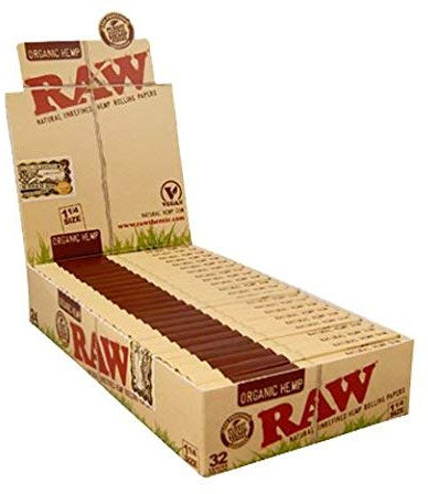 Papel de Fumar Orgánico de Cáñamo Marca Raw - Tamaño 1 1/4 - Caja Completa de 24 Librillos