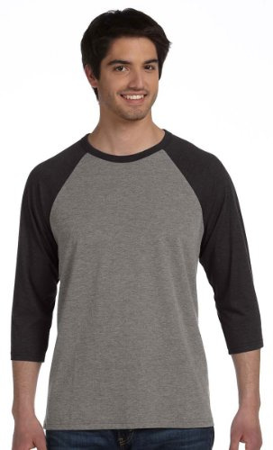 BELLA+CANVAS Unisex Jersey 3/4 Sleeve Baseball Tee, Grey/Charcoal Triblend, Medium