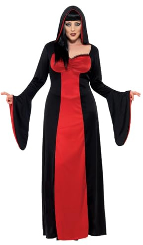 Smiffys Dark Temptress Costume, Red with Dress & Hood, Halloween Adult Fancy Dress, Vampire Dress Up Costumes