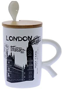 Hogar y Mas Taza de Cerámica con Tapa de Madera. London