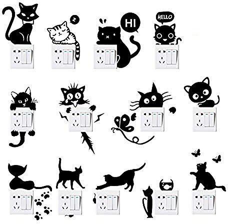 Foonii 13 adesivi da parete, adesivi in PVC creativi, impermeabili, rimovibili, adesivi, da parete, decorazione da parete, motivo: arte da parete, stile umoristico, colore: nero