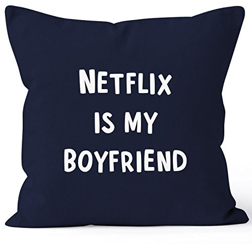 MoonWorks Kissen-Bezug Netflix is My Boyfriend Kissen-Hülle Deko-Kissen Baumwolle Navy Unisize