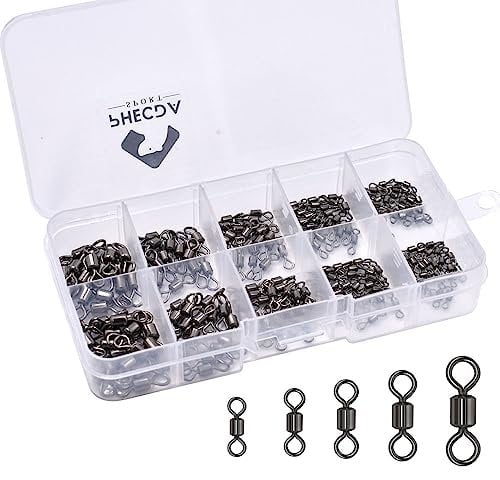 300Pcs/Box Small Size Fishing Rolling Swivel with Solid Ring Fishing Hooks to Line Connector for Saltwater of Freshwater Size 2#~10# (300Pcs/Box Rolling Swivel Set)
