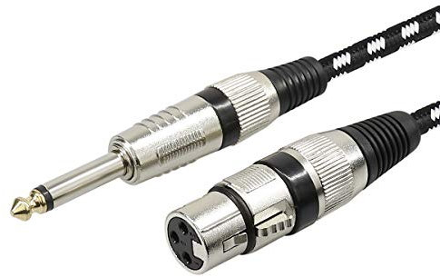 Furui Microphone Cable XLR Female to 1/4 TS Cables, Nylon Braided 6.35mm (1/4 Inch) TS to XLR Cable (XLR Female to TS Male Unbalanced Cable) Gold-plated Connectors - 6 Feet (2m)