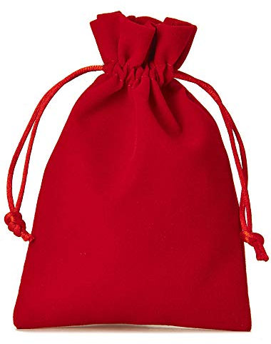 | 6 Samtsäckchen - 23x15 cm - Samtbeutel, Geschenkbeutel, Stoffbeutel, Nikolaus, Weihnachten, Valentinstag, Advent, Dekoration (Rot)