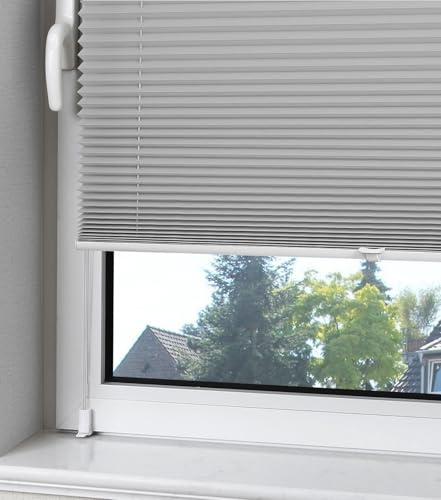 OUBO Plissee Klemmfix ohne Bohren Aluminium-Schienen, Grau 50 x 130cm(BxH), lichtdurchlässig & Blickdicht, Jalousie Faltrollo Innen für Fenster & Tür