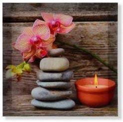 AVENUELAFAYETTE Cadre Toile Tableau Zen - Spa - Bougie Galet et Fleur - 28 x 28 cm (M1)