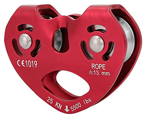 Jacksking Kletter-Seilrutsche Doppeltrolley 25KN Aluminiumlegierung Hochleistungs-Einzelschwenkseilrolle Blockkletter-Sicherheitsausrüstung(rot)