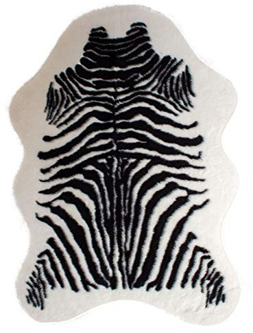 Mr. Ghorbani Kunstfell Teppich- Zebra Schwarz Weiß in 3 Größen, Tier Fell, Tiermuster in Weiß Schwarz, Größe Teppiche:110 x 150 cm
