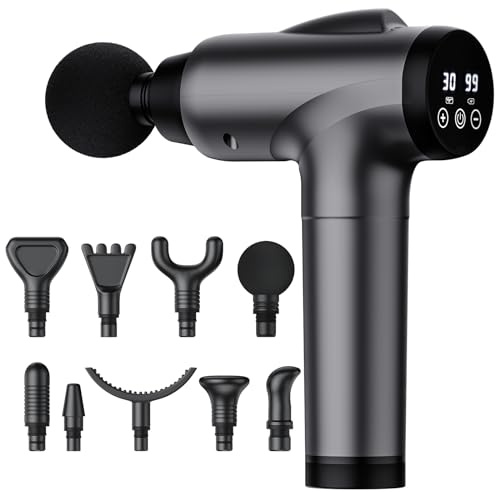 OLsky Massage Gun Deep Tissue, Handheld Electric Muscle Massager, High Intensity Percussion Massage Device for Pain Relief with 9 Attachments & 30 Speed(Grey)