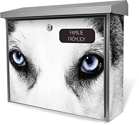 banjado® Burgwächter Briefkasten Edelstahl 38,5x31,5x12cm mit Motiv Anouk/Briefkasten Edelstahl ohne Zeitungsfach/Briefkasten grau/Postkasten inkl. Montagematerial & 2 Schlüsseln