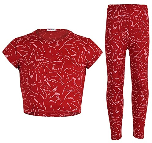 A2Z 4 Kids Girls Top Splash Print Crop Top Legging - Splash Crop Legging Red 9-10