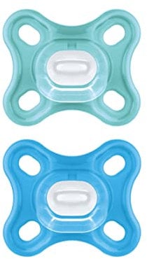 MAM Schnuller aus 100% Silikon, ideal für Neugeborene, mit Schnullerhülle, 0-3 Monate, Blau, 2 Stück