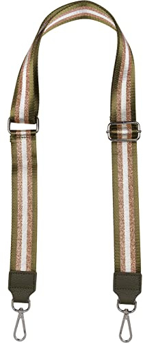 styleBREAKER Schmaler Taschen Schultergurt Metallic Streifen, Oliv-Rosegold