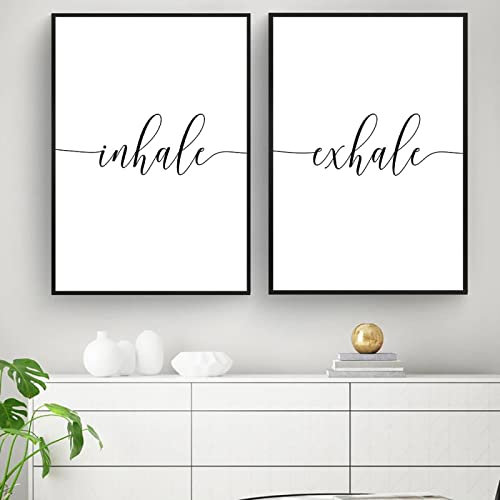 Inhale Exhale Schwarz-Weiß-Poster, minimalistisch, Leinwand, Wandkunst, Just Breathe, Leinwanddruck, dekoratives Bild, Gemälde, Heimdekoration, 50 x 70 cm, 2 Stück, rahmenlos