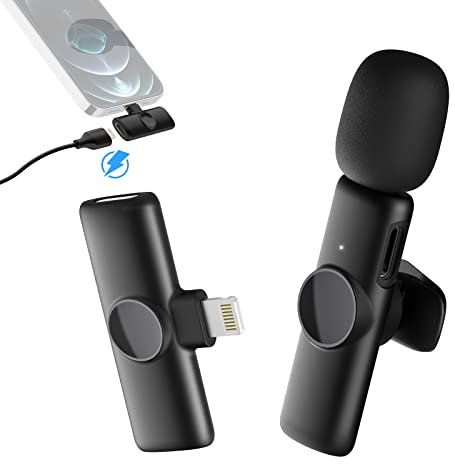 Micrófono para iPhone,Gimpro MS1(A) 【Lightning】 Omnidirectional Microphone Enchufable de 2,4 GHz iOS Teléfonos Tabletas Vídeo Transmisión Entrevistas Tiktok, Microfono-Solapa-Inalambrico-iPad-iPhone