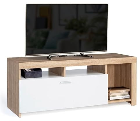 IDMarket - Mueble TV 110 cm Malo Madera y Armario Blanco