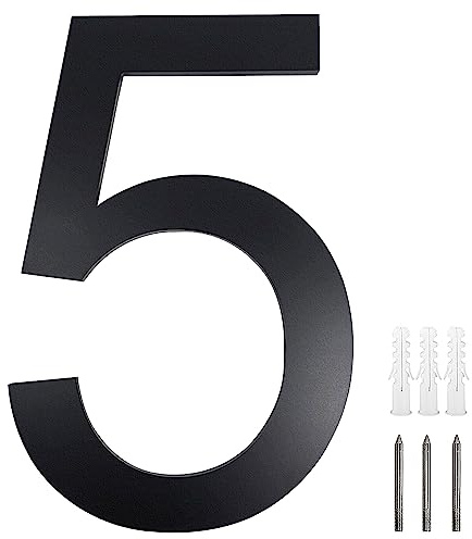 Numero Civico Esterno, numero civico acciaio inox, Antracite, RAL 7016 antiruggine resistente, 20 cm di altezza, Arial scritta, Aspetto Fluttuante, con Viti di Montaggio, Numero civico 5