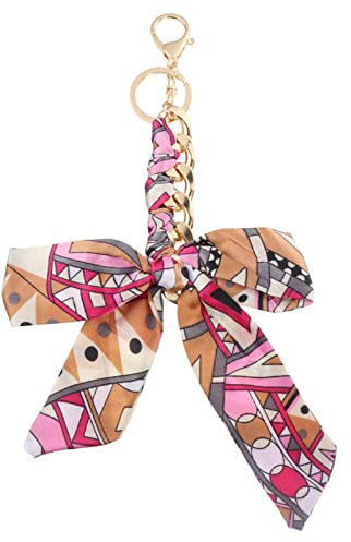 TENDYCOCO Porte-Clés Noeud En Tissu Et Alliage Pendentif Chic Pour Sac À Main Accessoire Polyvalent Pour Clés Et Décoration De Voiture Élégant Et Compact 7.87X4.72 Pouces