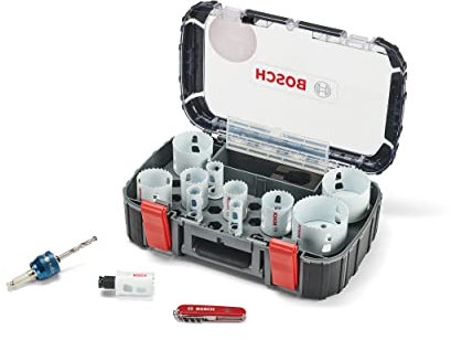 Bosch Professional Coffret universel 14 pièces Progressor for Wood and Metal + Victorinox Couteau Suisse (pour Bois résineux, Cloison sèche, Ø 20-76 mm, Accessoire Perceuses)